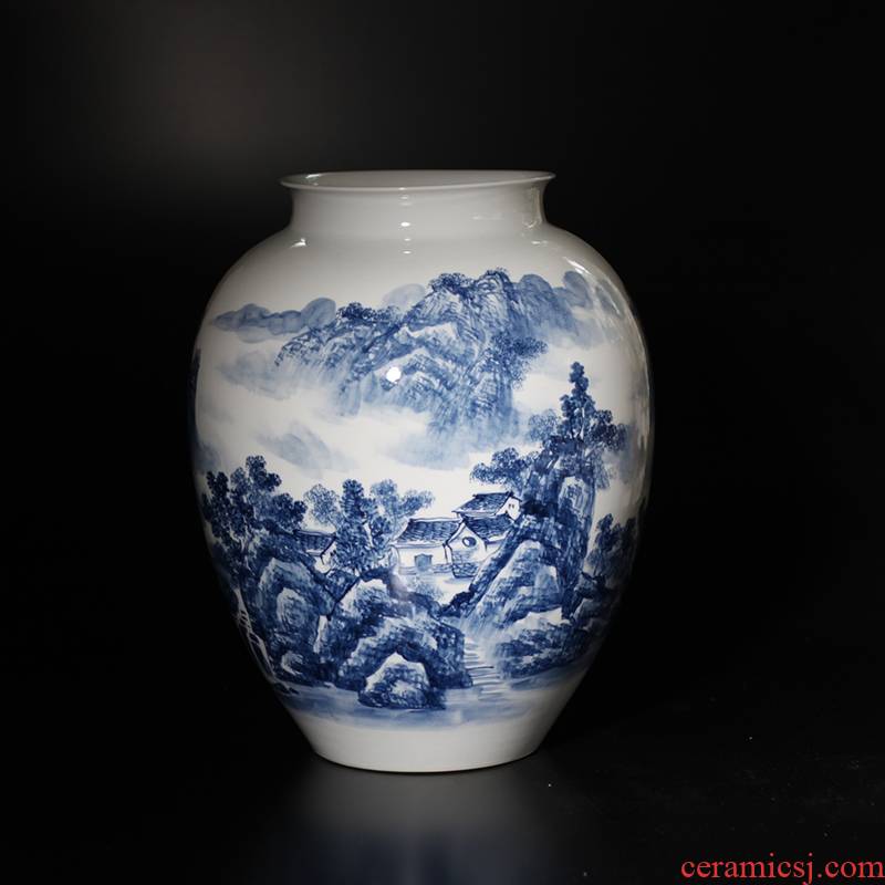 Mesa of jingdezhen blue and white vase decoration vase painting and calligraphy for the vase landscape vase furnishing articles jiangnan mountain water bottles