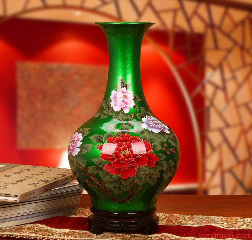 Jingdezhen ceramics high - grade crystal glaze green peony vases, I and fashionable household decorative furnishing articles