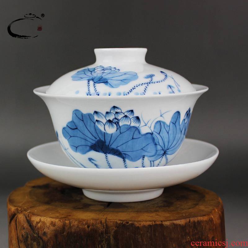 Blue and white only three tureen large jingdezhen ceramics and auspicious hand - made kung fu tea cup teapot tea bowl