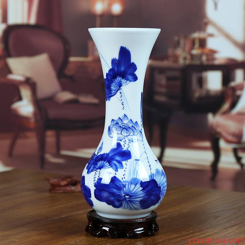 Jingdezhen ceramic vase modern blue and white porcelain painting lotus home sitting room flowers handicraft furnishing articles present