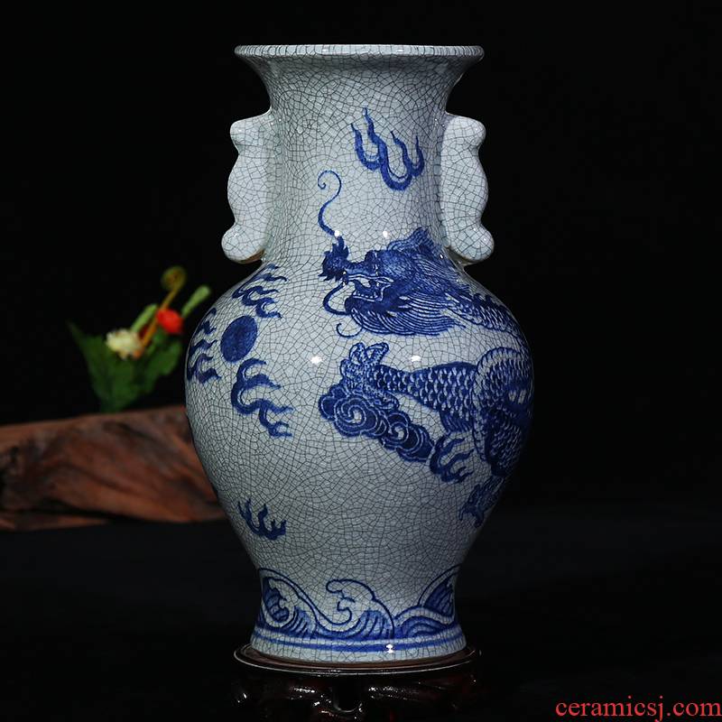 Blue and white slicing dragon classical jingdezhen ceramics vase home sitting room adornment imitation up with Chinese style furnishing articles