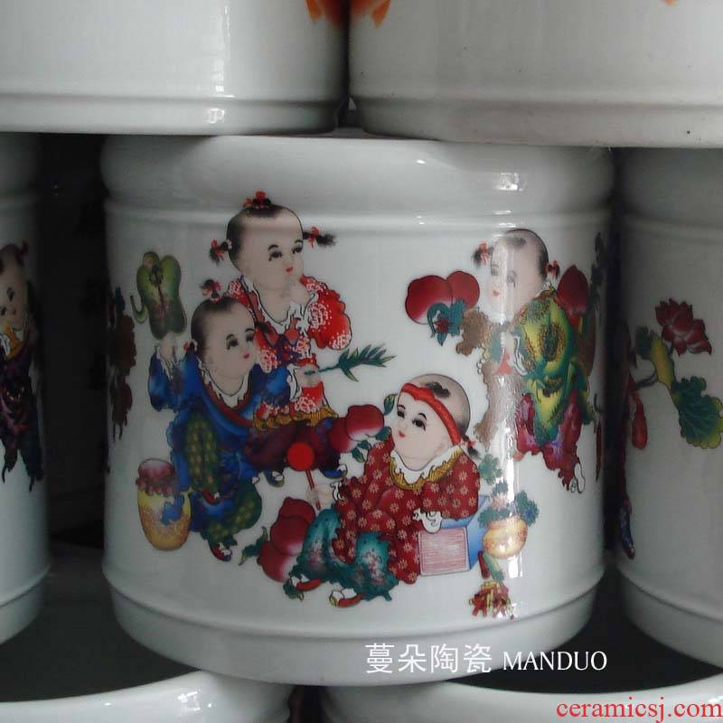 Tong qu pattern jingdezhen porcelain brush pot lad porcelain brush pot large porcelain brush pot Wen Fang supplies
