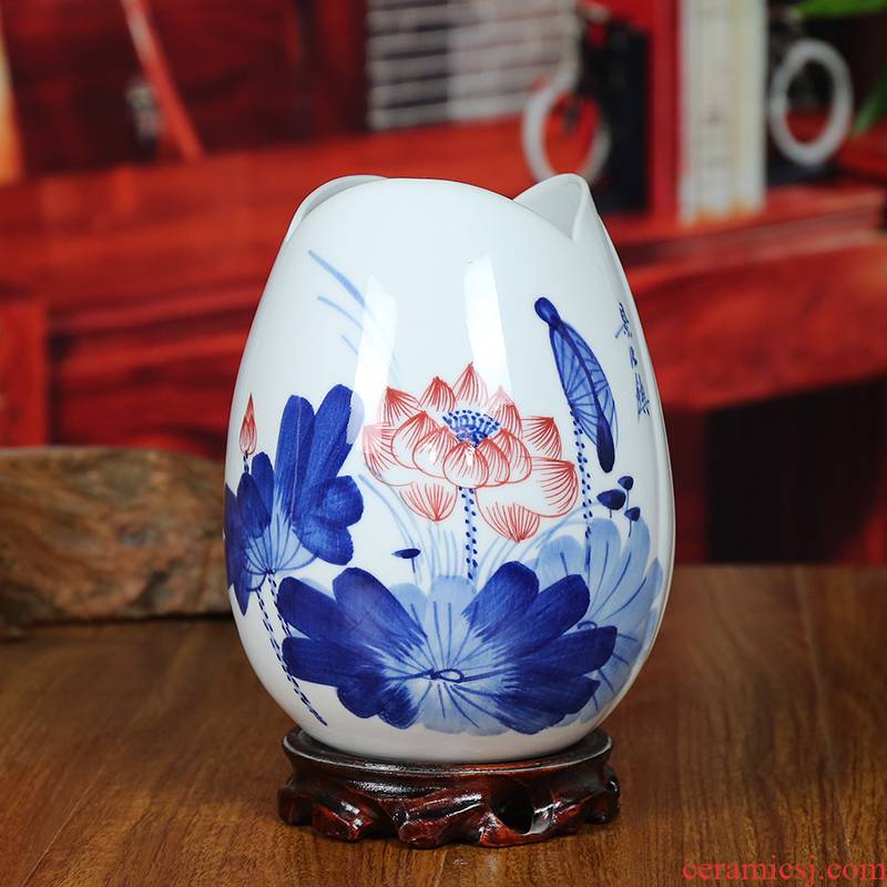 Jingdezhen ceramic vase modern blue and white porcelain dou color lotus home sitting room place classical handicraft gifts