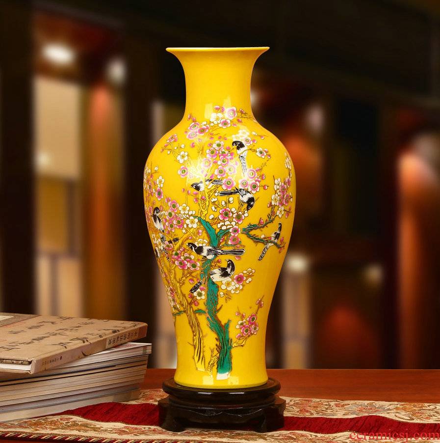 Jingdezhen ceramics beaming vase yellow crystalline glaze furnishing articles modern Chinese style household decoration decoration