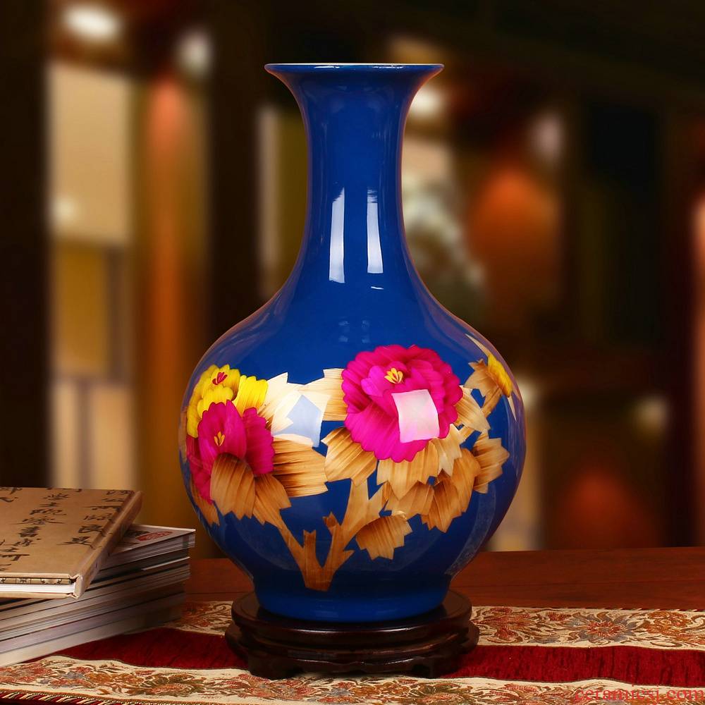 Jingdezhen ceramics high - grade straw to admire the vase peony riches and honour Chinese study adornment handicraft furnishing articles