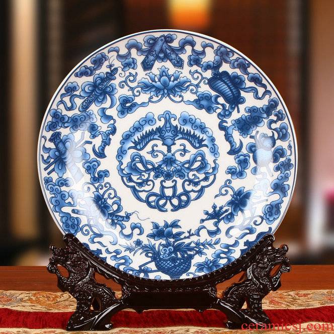 Jingdezhen blue and white ceramics sweet grain decoration plate faceplate hang dish modern Chinese style household decoration process