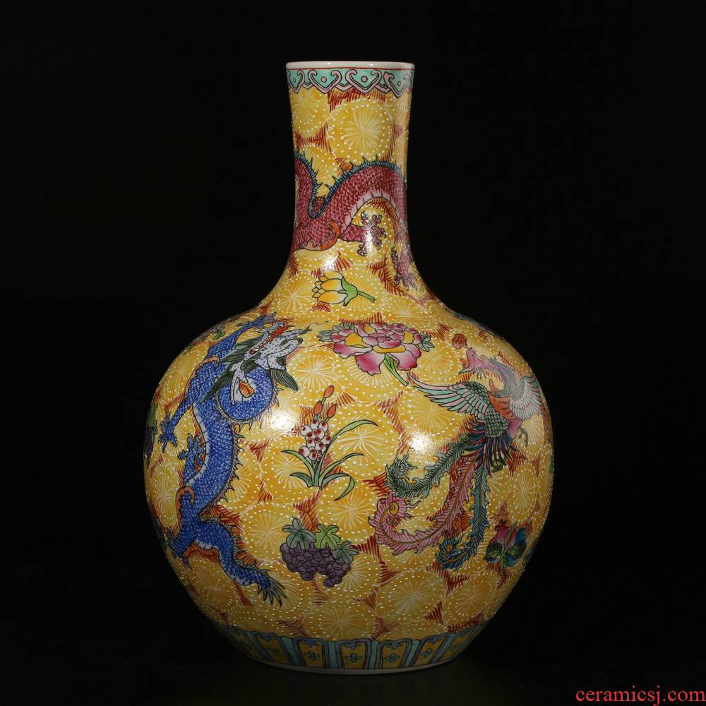 Jingdezhen ceramics vase archaize enamel pastel color dragons and phoenixes vase classical hand - made furnishing articles ornaments
