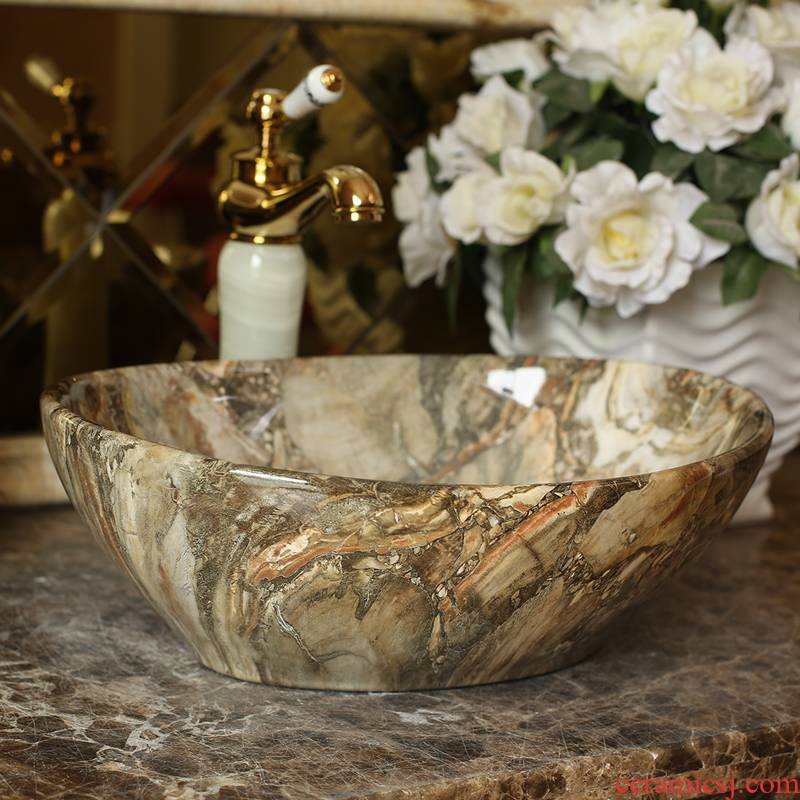 Jingdezhen ceramic stage basin elliptic continental basin of I and contracted marble art bathroom sinks
