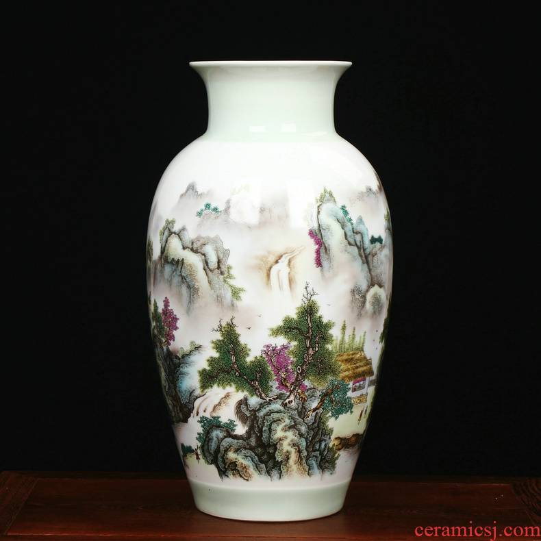 Jingdezhen ceramics Zhu Wu classic adornment pastel landscape vase sitting room home furnishing articles handicraft collection