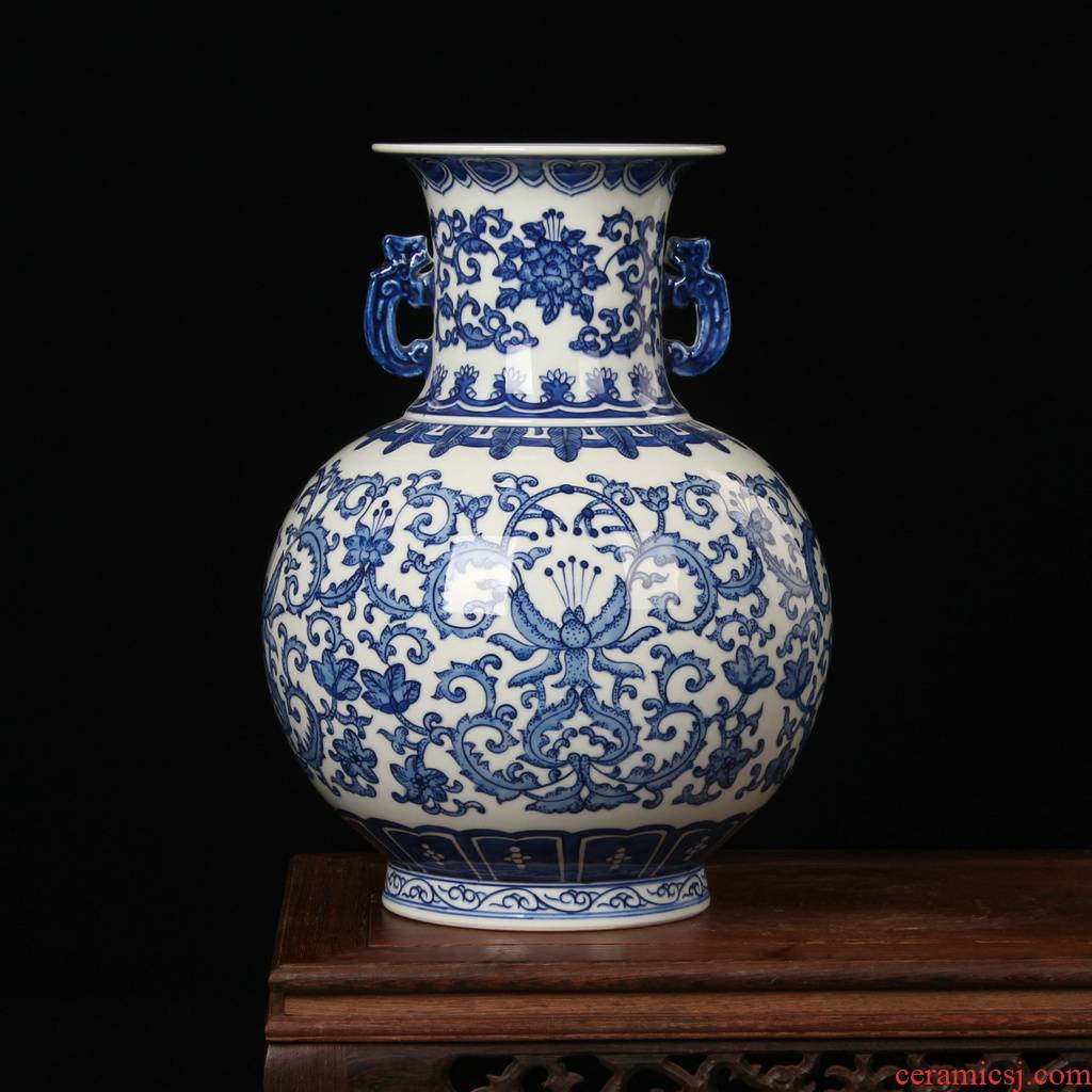 Jingdezhen ceramics hand - made bound branch ears lion shell vase Chinese style classical decoration home crafts