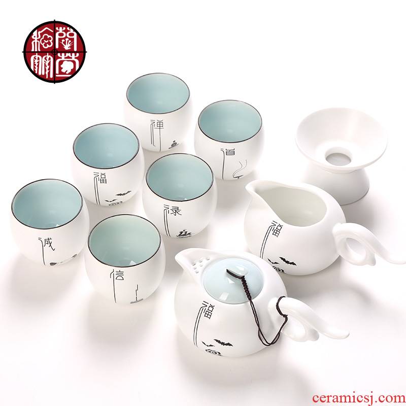 Up with kung fu tea set with 6 cups of a complete set of only ceramic household I and contracted the teapot tea Chinese style living room