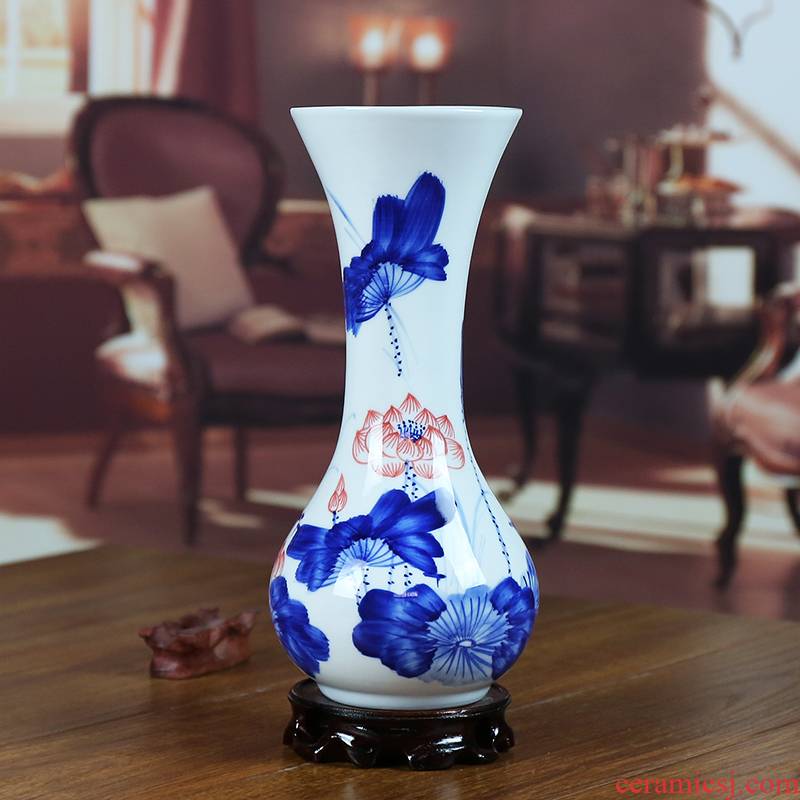 Jingdezhen ceramic vase furnishing articles living room blue and white flowers in I household contracted hand - made classical arts and crafts