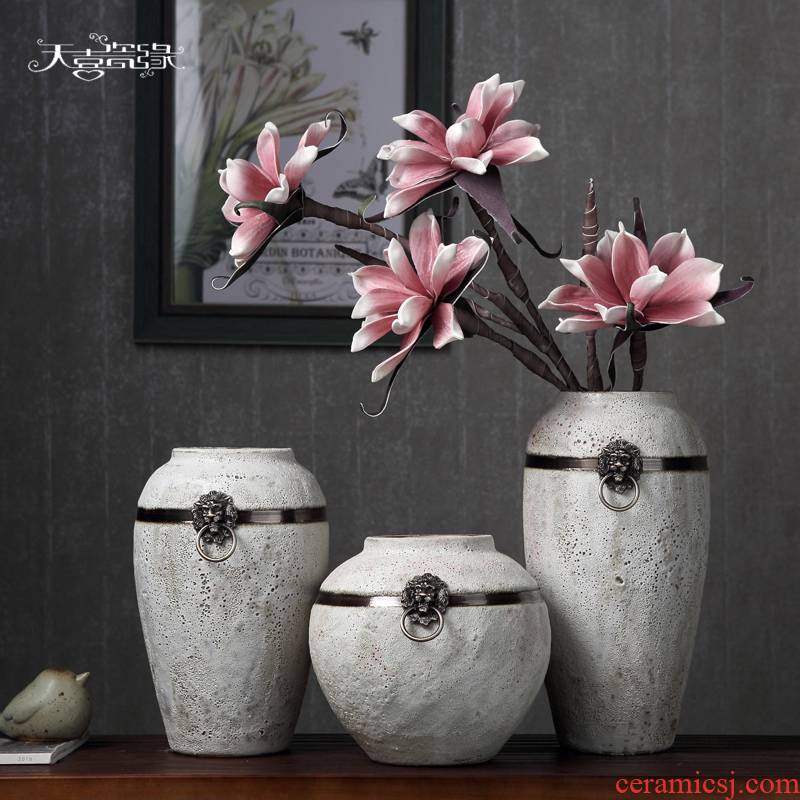 Sitting room of I and contracted dry ceramic vase household Japanese literary small pure and fresh and coarse pottery flower arranging machine accessories