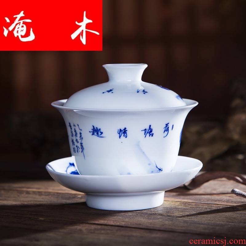 Submerged wood hand - made jingdezhen blue and white tea under the glaze color high white porcelain kung fu tea bowls three to worship the teacup