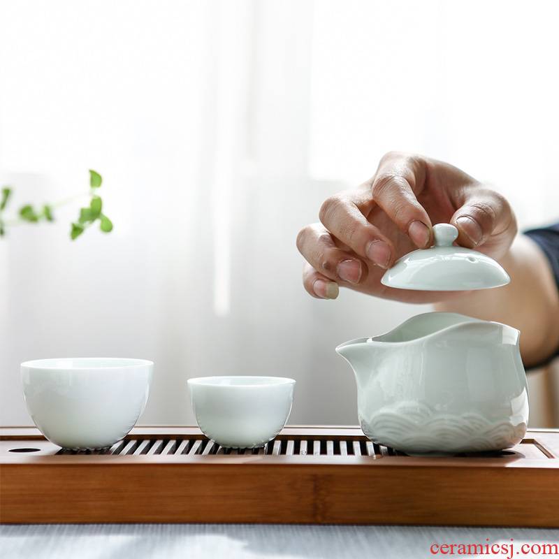 Poly real landscape is suing travel tea set home portable a pot of two cups of jingdezhen ceramic teapot