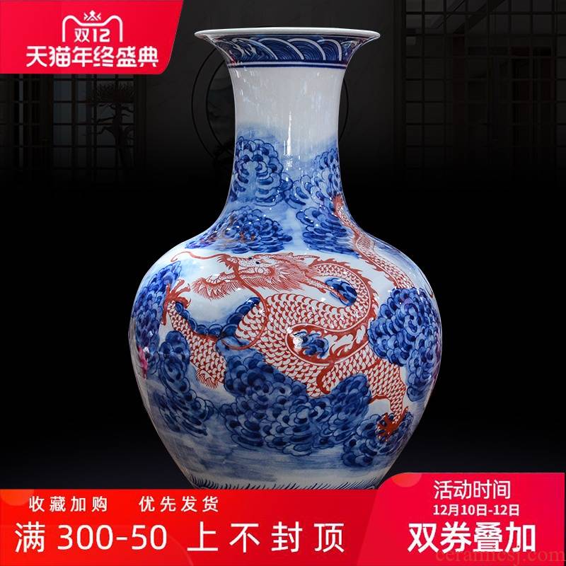 Jingdezhen ceramics imitation the qing qianlong hand - made dragon pattern of blue and white porcelain bottle of new Chinese style sitting room adornment is placed