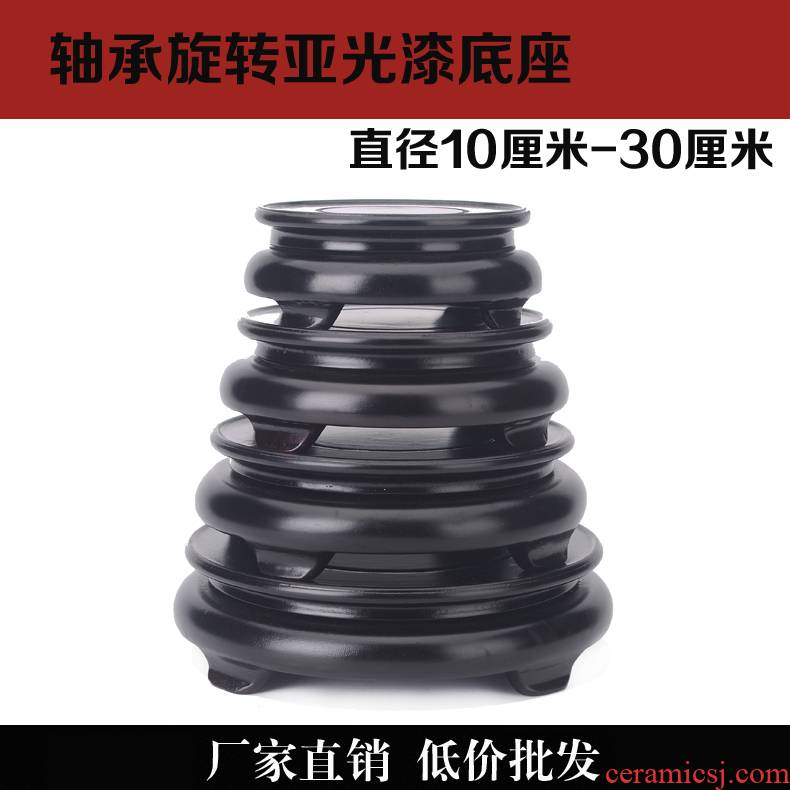 Inferior smooth wheel rotating wooden flower pot base bonsai aquarium vase jars shelf at the bottom of figure of Buddha of circular tray