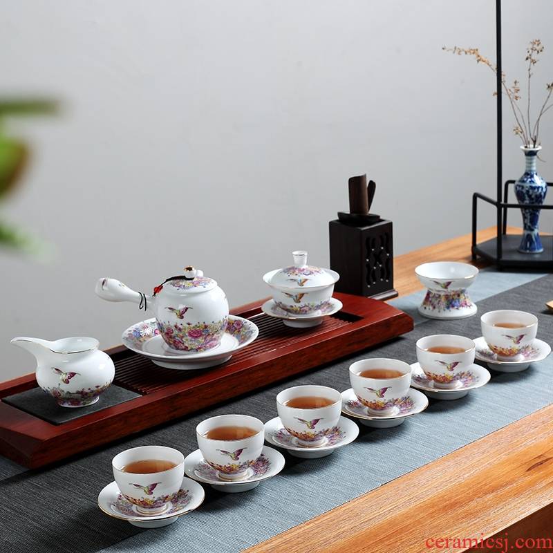 Qiao mu was suit household kung fu tea set jingdezhen ceramic tea pot porcelain of a complete set of tea cups