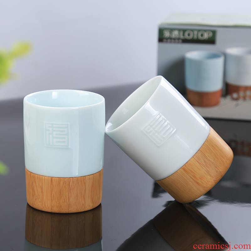 Ceramic cups lottery tea cup bamboo office master individual cup kung fu tea set single cup sample tea cup fragrance - smelling cup