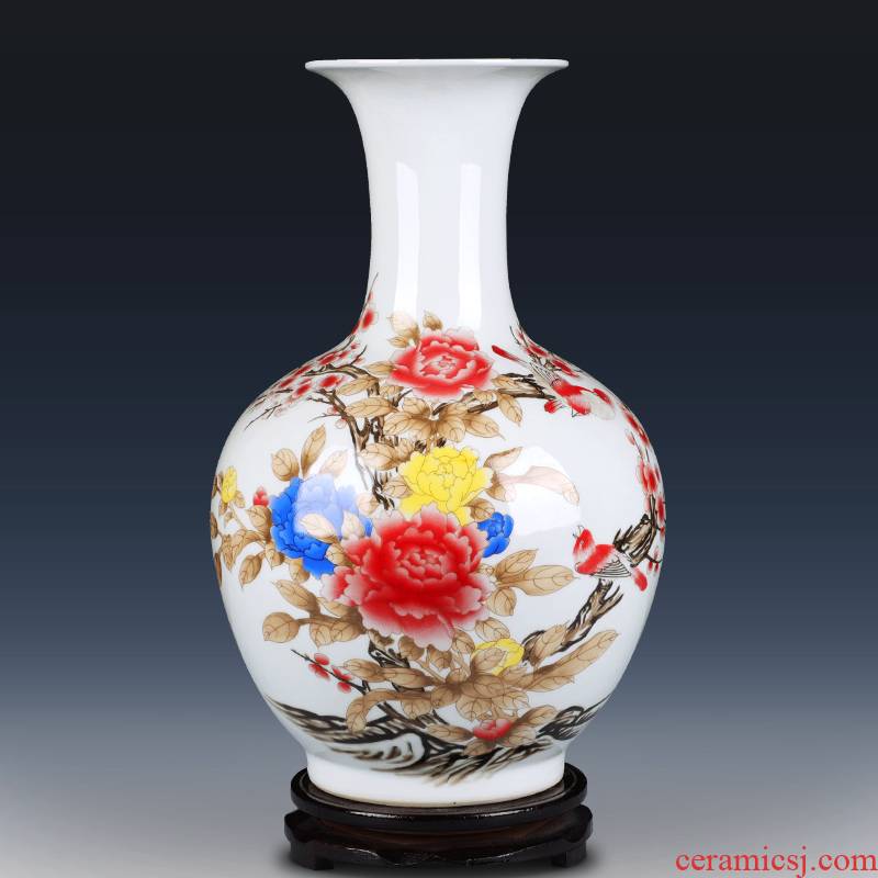 Jingdezhen ceramics powder enamel vase furnishing articles sitting room flower arrangement in modern Chinese style household decorative arts and crafts