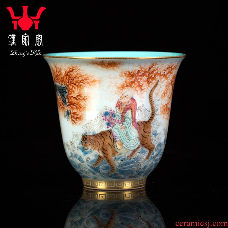 Clock home up with jingdezhen ceramic sample tea cup special high - grade men 's individual all hand alum red paint ocean' s dragon