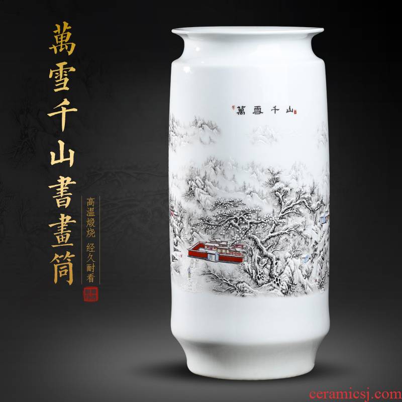 Jingdezhen ceramics pastel landscape vases, flower arranging place of new Chinese style living room painting and calligraphy receive scrolls cylinder barrels