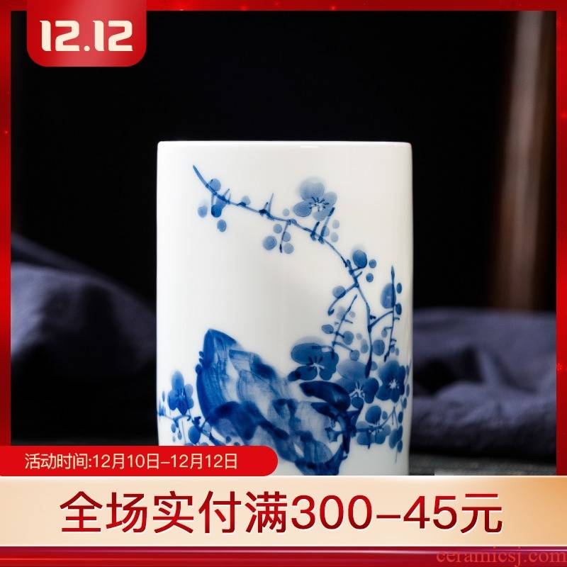 Folk artists hand - made bamboo master of blue and white porcelain cup single CPU jingdezhen ceramic household large ultimately responds a cup of green tea