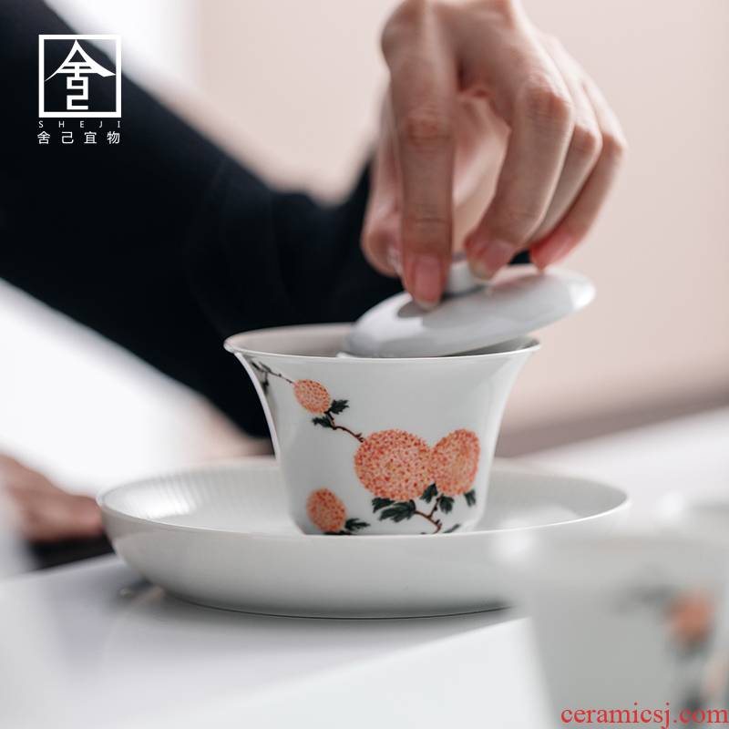 The Self - "sees appropriate content of jingdezhen manual hand - made tureen single CPU use Japanese white porcelain GaiWanCha cups