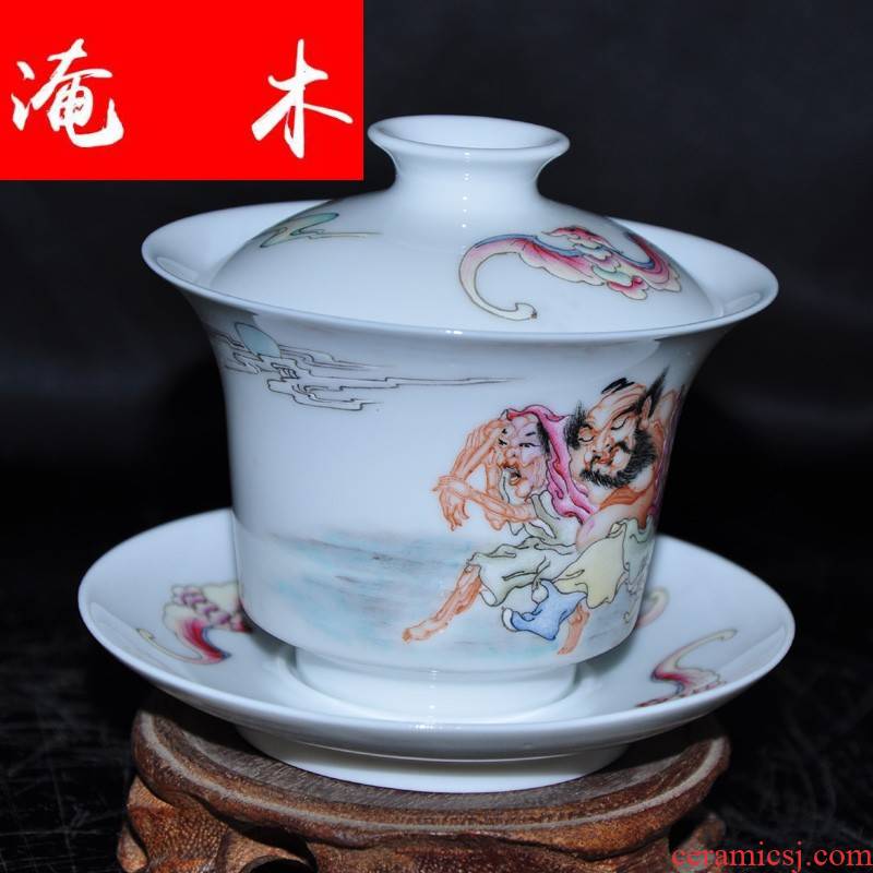Flooded, the rhyme of jingdezhen hand - made famille rose porcelain tea tureen only three cup Jin Hongxia hand bowl CWJ