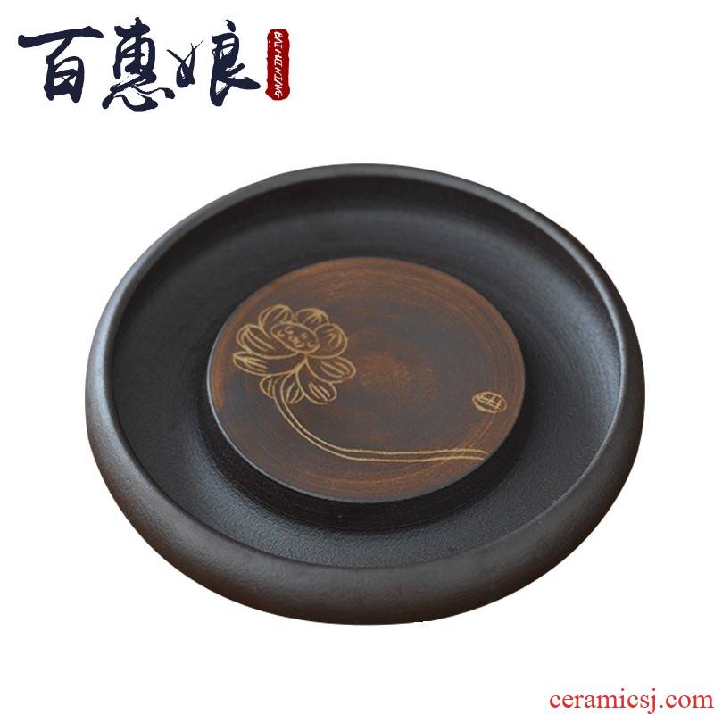 (niang ceramic pot bearing pot doesn water dry 'tea tea tray was Japanese rust glaze antique lotus round