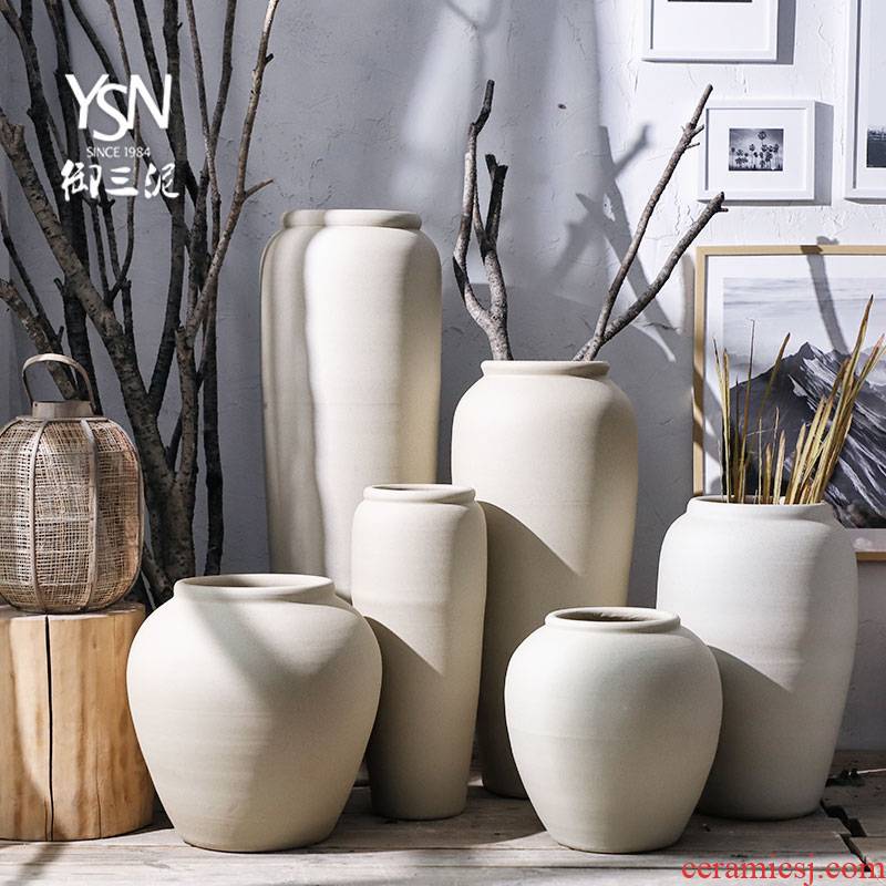 Royal three Nordic mud ground courtyard flower bed dry flower vase creative ceramics contracted and I earthenware coarse pottery flowerpot
