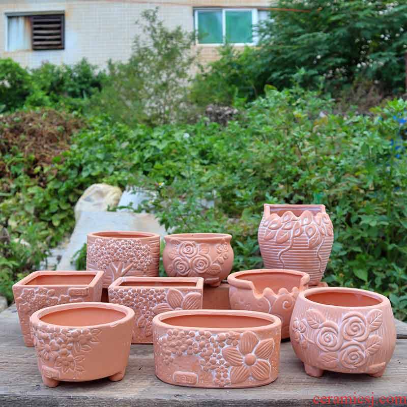 Korean red pottery flowerpot meaty plant with feet breathable clay ceramic flower pot in rounded rectangle red pot
