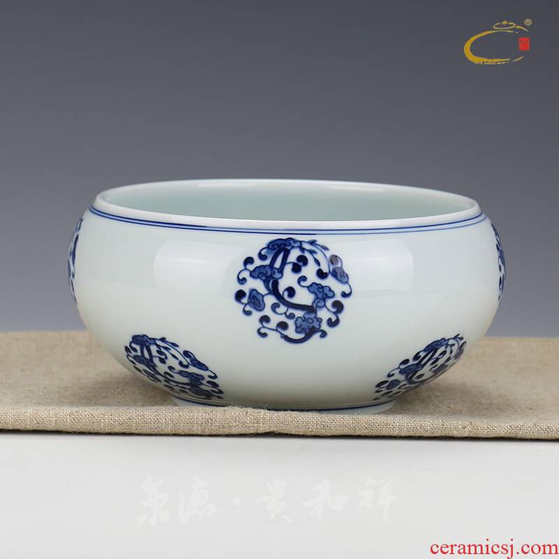 Beijing auspicious jingdezhen ceramics by hand with DE and kung fu tea tea accessories, both inside and outside color glossy ganoderma tea to wash water