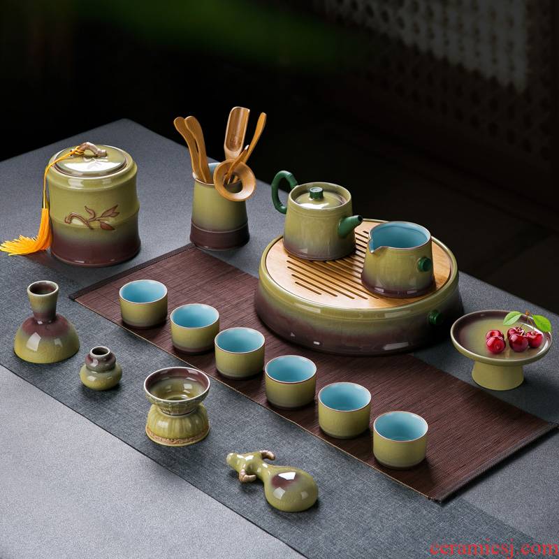 Variable was suit household gifts of a complete set of jingdezhen ice cracked piece sits light mercifully tea tray ceramic tea