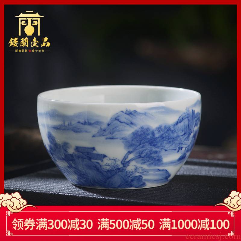 Jingdezhen ceramic hand - made maintain all blue and white landscape master cup tea cup kung fu tea set single cup sample tea cup
