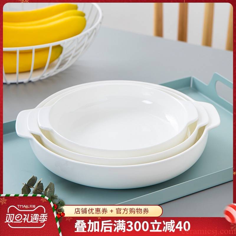 Jingdezhen porcelain ipads deep litter disc household ceramic white plate round creative ears against the hot dish soup plate deep 0
