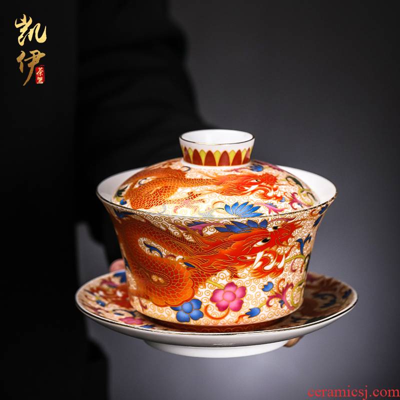 Enamel Mosaic gold dragon golden phoenix only three tureen jingdezhen ceramic cup bowl to bowl kung fu tea bowl