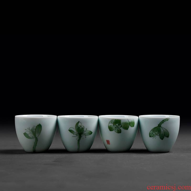 Longquan celadon noggin single master cup single CPU kung fu tea tea ceramic tea cup lamp that individual move