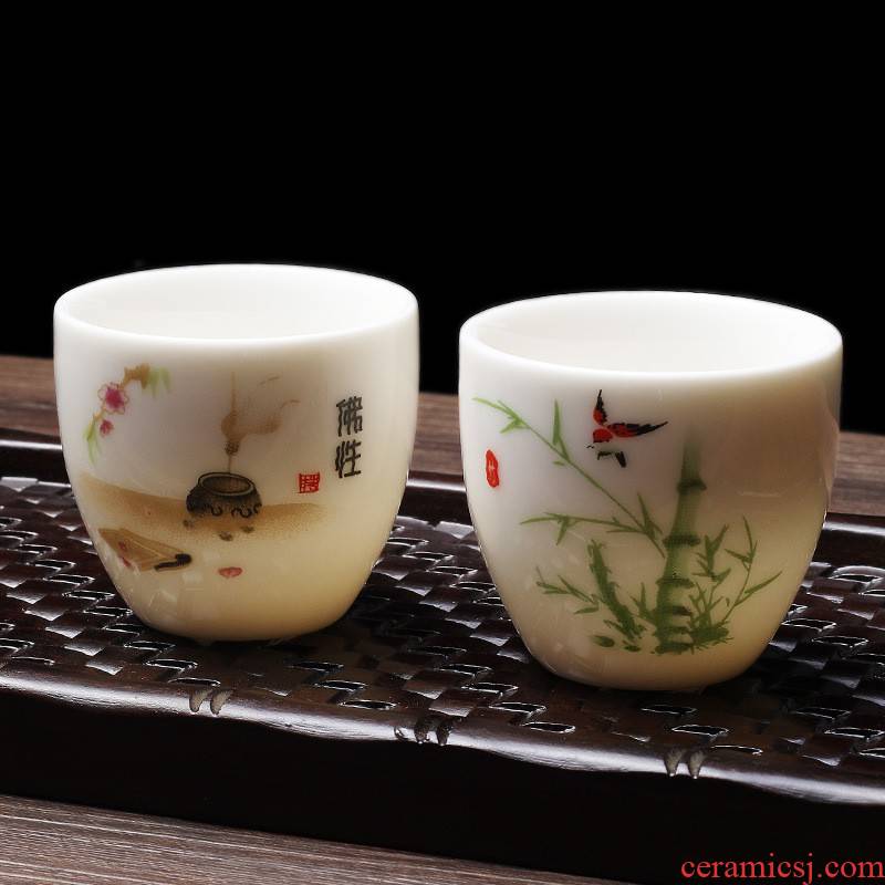 Hui shi manufacturer wholesale suet jade sample tea cup white porcelain lamp that kung fu tea cup of pure manual hand - made ceramic tea cup