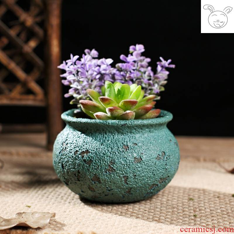 Meaty plant POTS of jingdezhen ceramic flowerpot more meat retro mercifully glaze green plant high temperature up control root basin