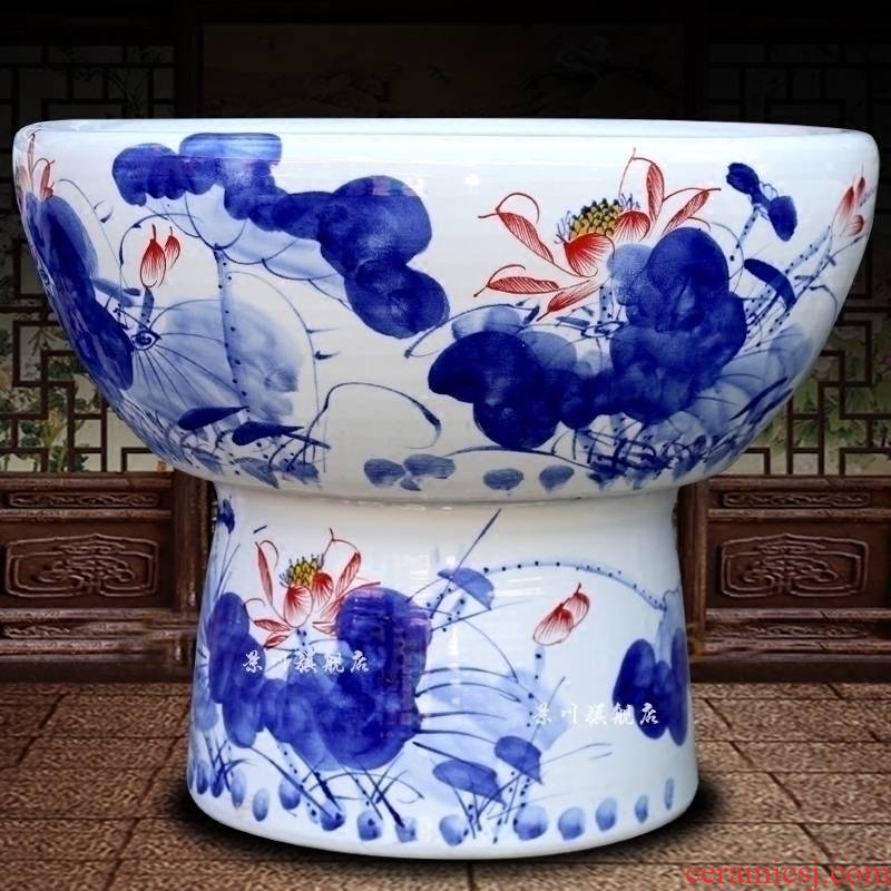 Jingdezhen ceramics large brocade carp goldfish bowl water lily lotus tortoise cylinder cylinder freehand brushwork in traditional Chinese home decoration furnishing articles