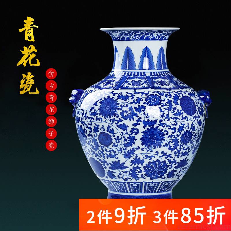 Jingdezhen porcelain ceramic antique large blue and white porcelain vase living room TV cabinet decoration of Chinese style household furnishing articles