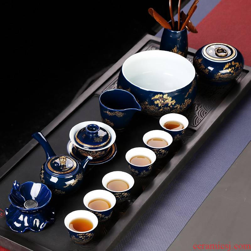 Jingdezhen kung fu tea set ceramic household of Chinese style restoring ancient ways teapot teacup tureen small set of gift box office