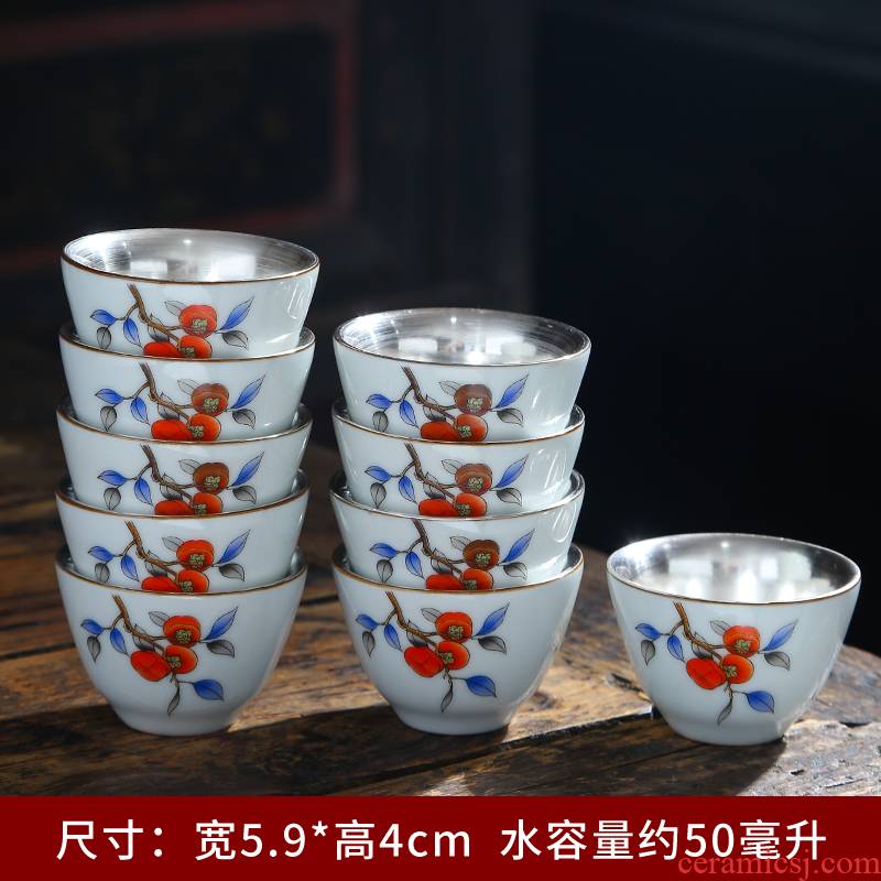 Ceramic colored enamel coppering. As silver cup master cup of large single cup tea sample tea cup kung fu tea set gift customization