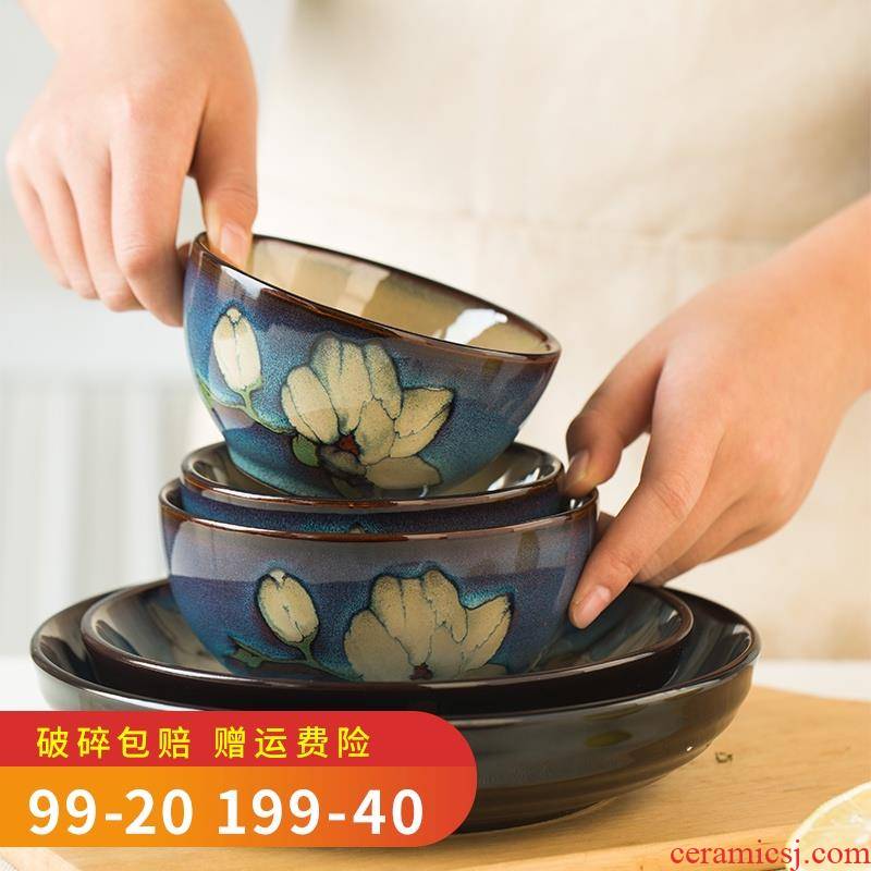 Ceramic bowl household Japanese restore ancient ways of creative move web celebrity express bowl bowl dish dish plate microwave tableware