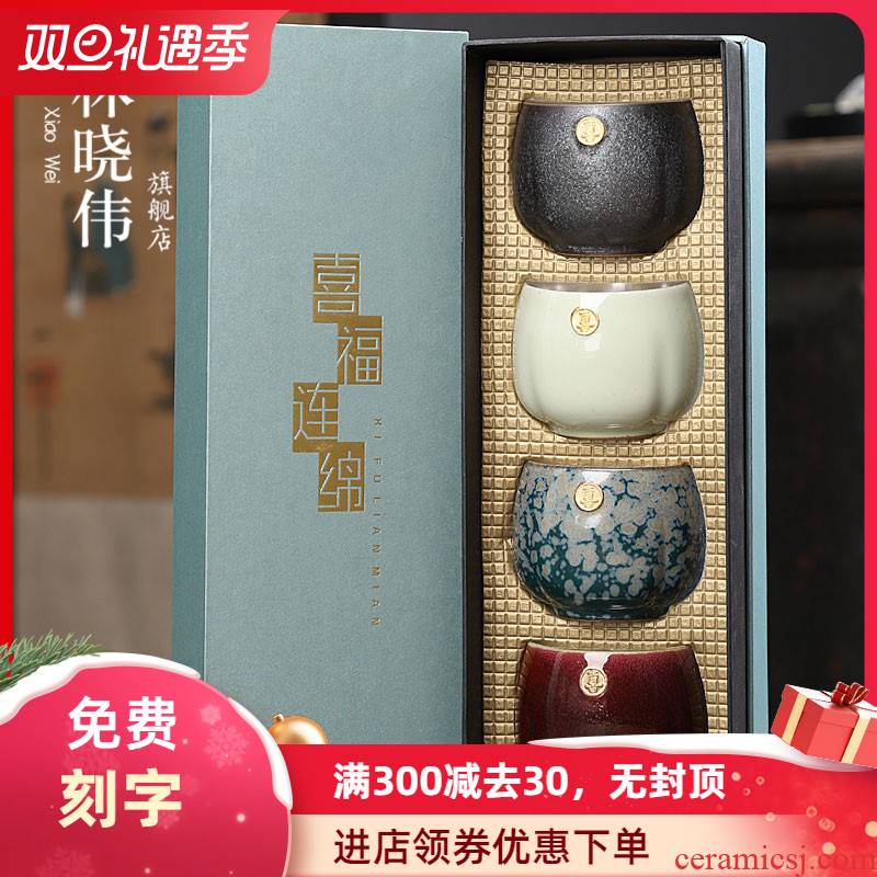 Tasted silver gilding ceramic sample tea cup 999 gift boxes manual paint small kung fu master Chinese style restoring ancient ways is a cup of tea cups light