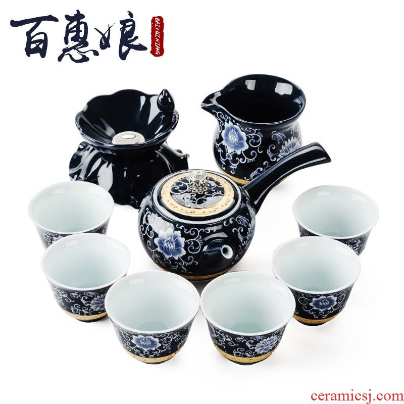 The see home LAN (niang of a complete set of kung fu tea set manually TengHua porcelain cup lid bowl