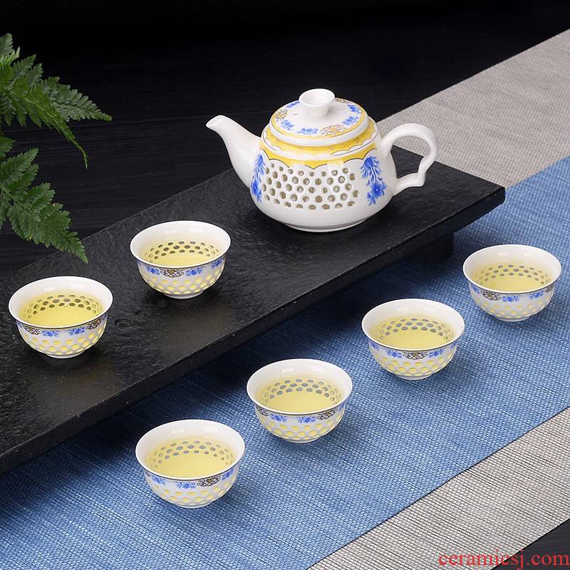 Hui shi creative household and exquisite ceramic kung fu tea set tea tray tureen contracted jingdezhen teapot tea cup