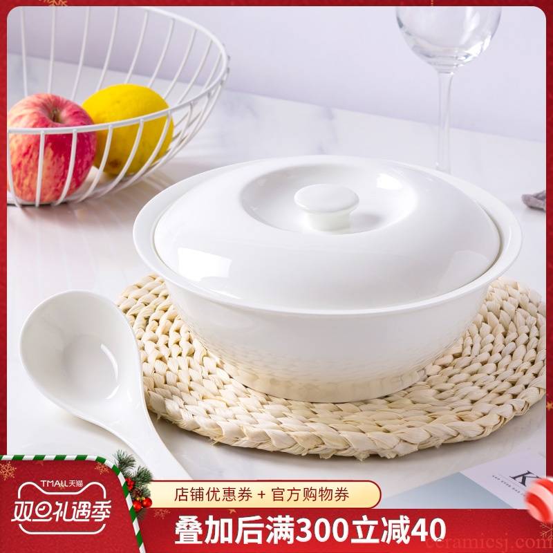 Jingdezhen ceramic with cover large soup bowl Chinese style household goods pot soup pot soup bowl can microwave ceramics tableware