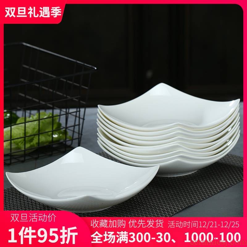 Ipads porcelain dish dish dish suits for pure white ceramic tableware plate creative square plate household deep dish dish soup six